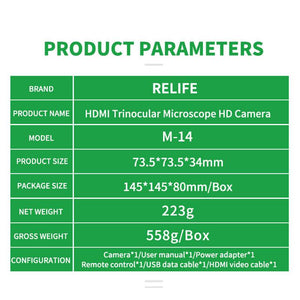 RELIFE CAMERA M-14 DIGITAL /TV /HDMI-compatible Microscope Camera HD 3800W Pixel Industrial Camera for Mobile Phone Repair - ORIWHIZ
