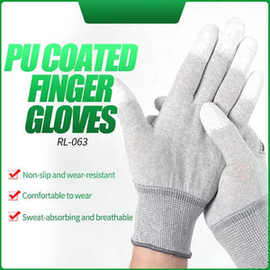 RELIFE RL-063 Anti Static Antiskid Glove PU Coated Finger Part Clean Gloves Knitted Glove for PC Computer Phone Repair tools - ORIWHIZ