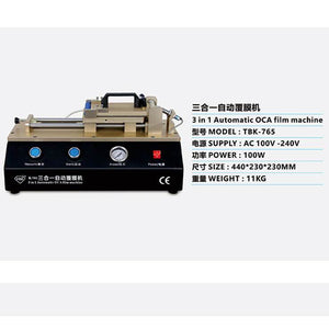 TBK-765 Universal 3 in 1 Automatic OCA Film Laminating Machine Built-in Vacuum Pump - ORIWHIZ